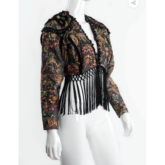 Vtg BEAUJON PARIS Women's XS Matador Tapestry Floral Short Jacket With Fringe - Picture 1 of 10